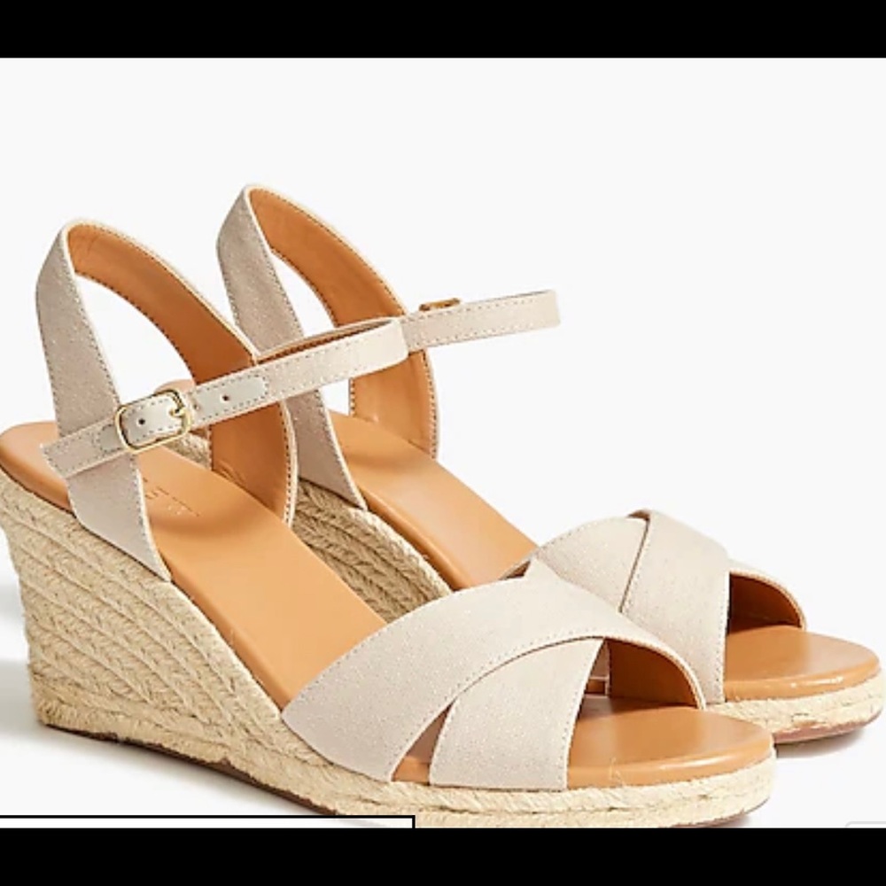 J. Crew Canvas Peep-toe wedges